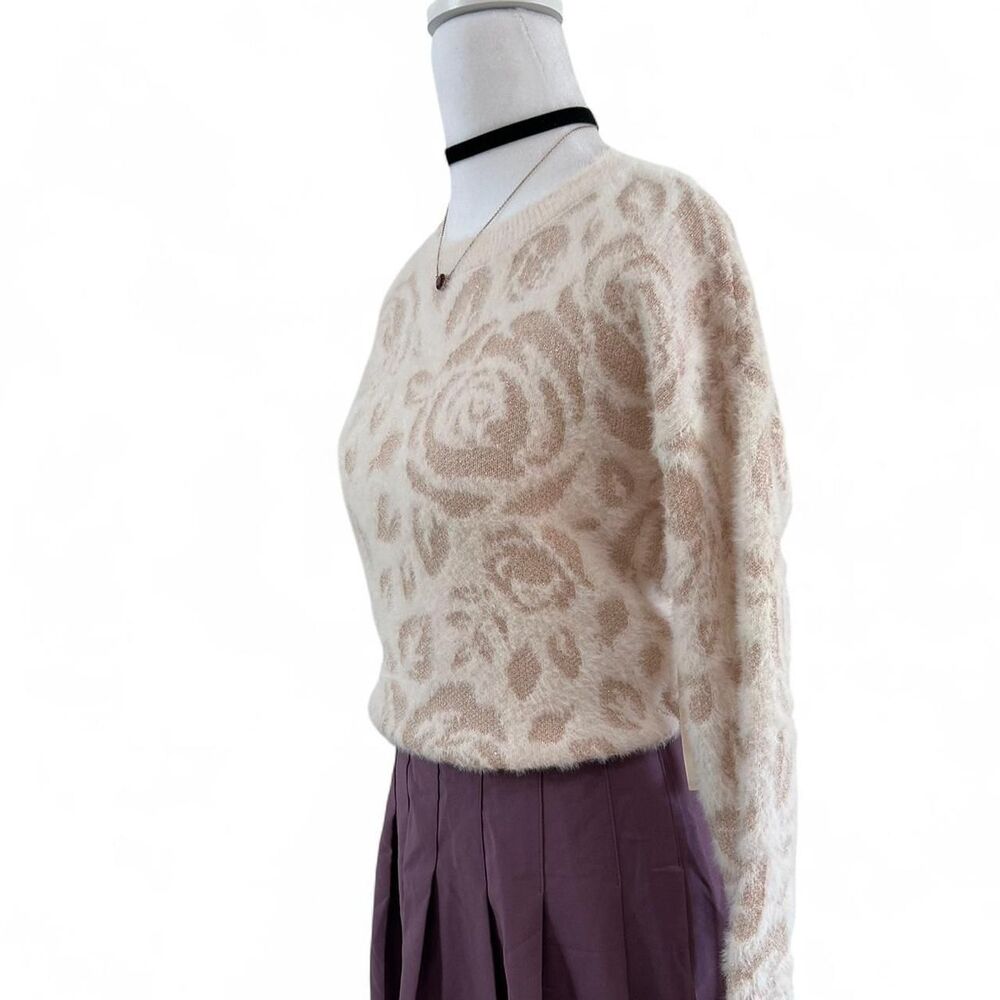 NWT Laura Ashley Women's Pink Rose Floral Sweater - Picture 1 of 6